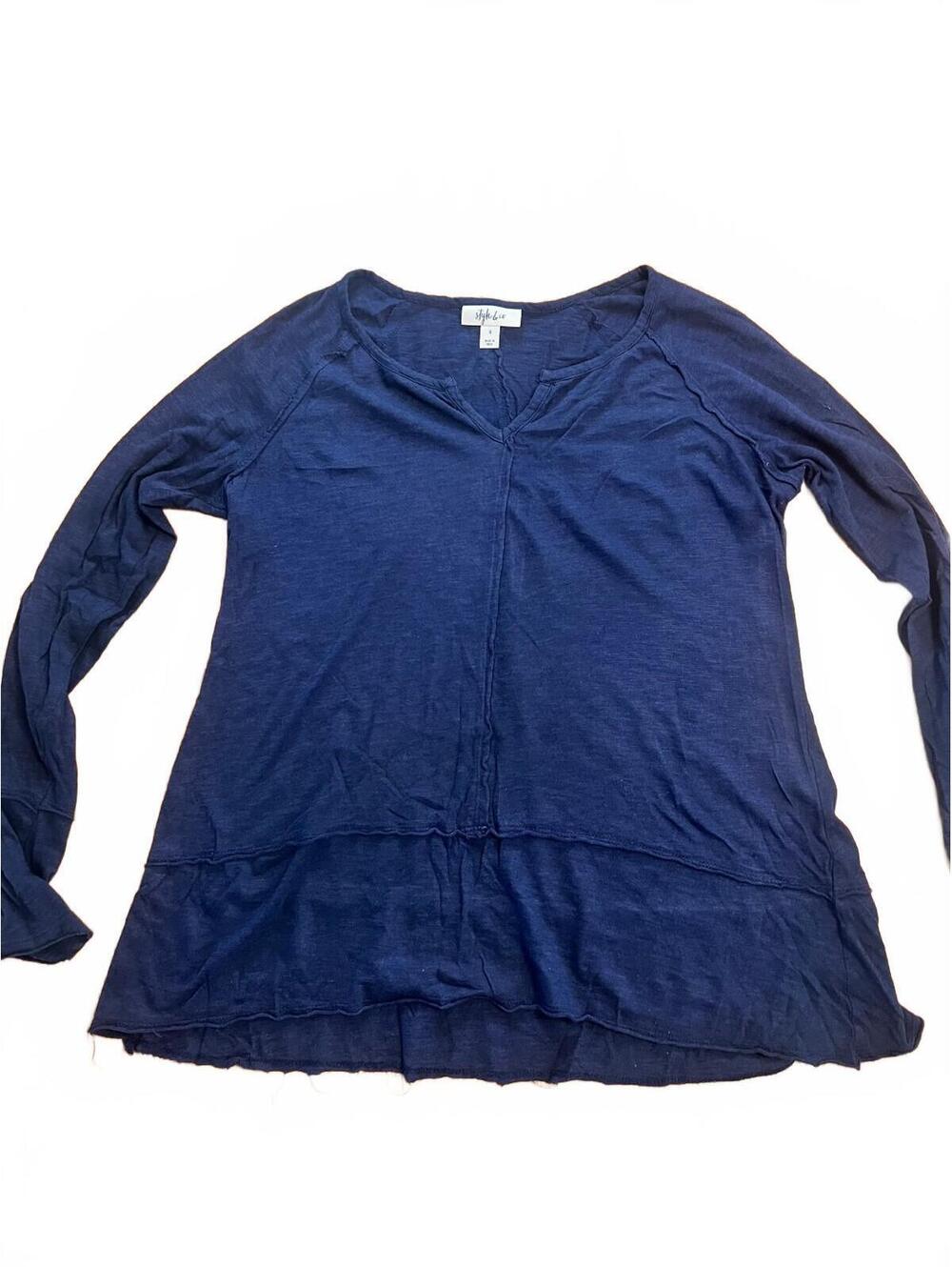 Style & Co Navy Blue Long Sleeve V-Neck Top Size S
